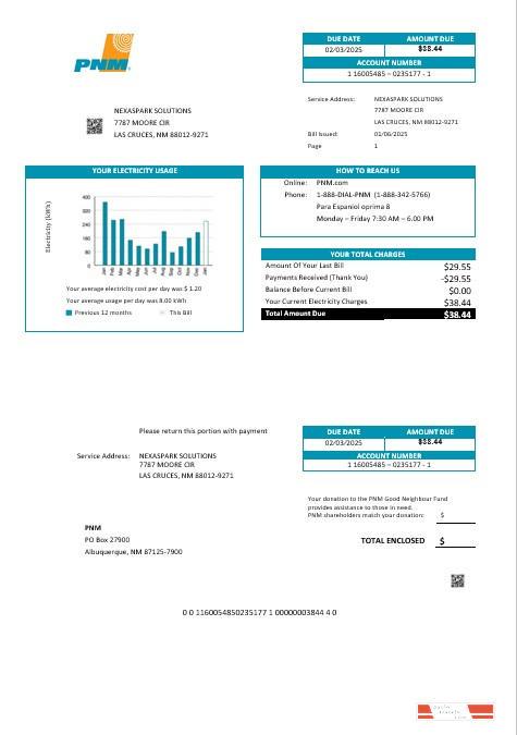 USA New Mexico PNM easy fillable business utility bill template in Word and PDF formats